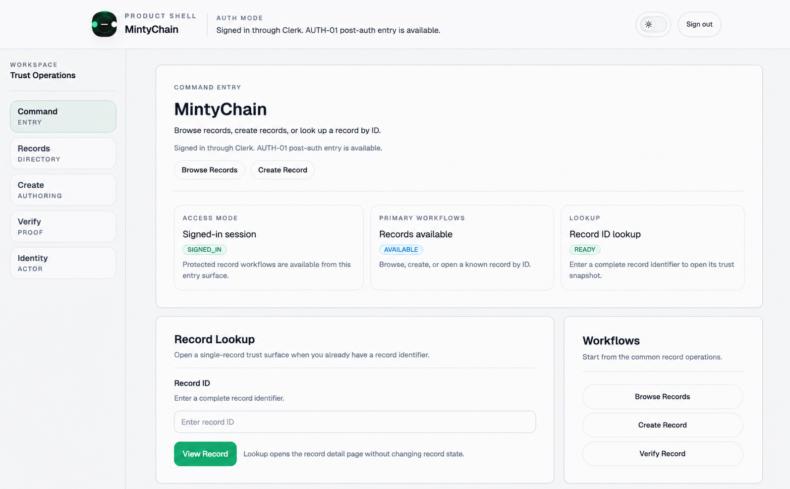 MintyChain operational command entry