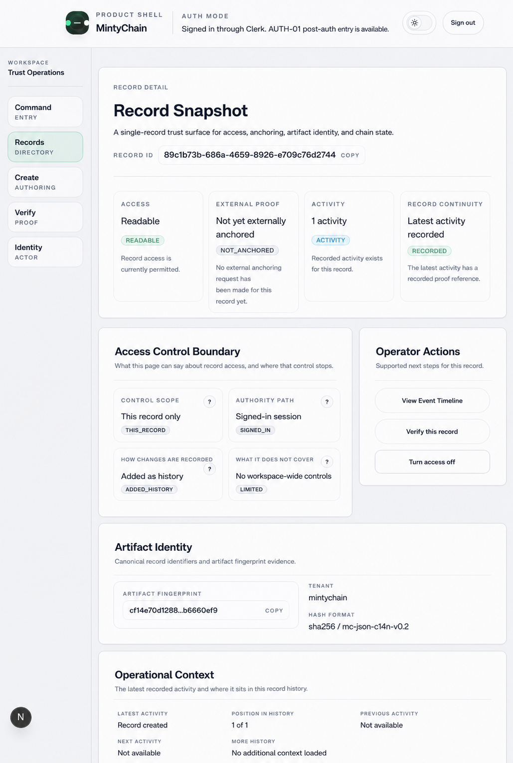 MintyChain record snapshot