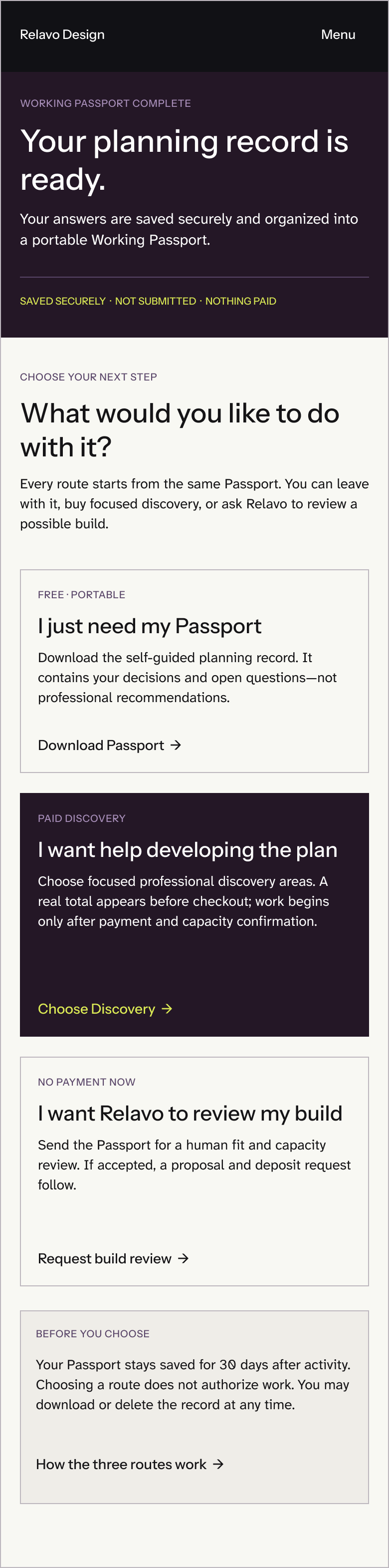 Relavo three endings mobile flow